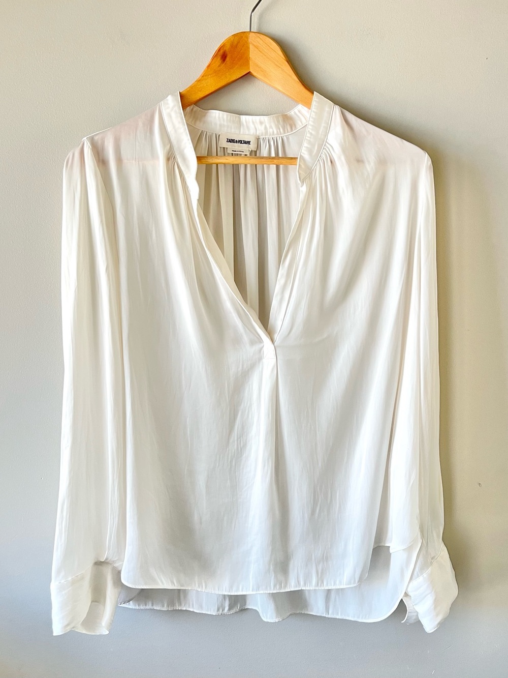 Zadig & Voltaire TINK Satin Tunic Blouse in Off-White Size Large -Quiet Luxury